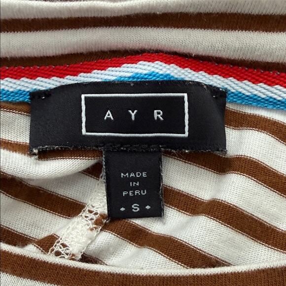 AYR French Fry Coffee & Cream Striped Long Sleeve Pima Cotton T-Shirt Top - Picture 3 of 5